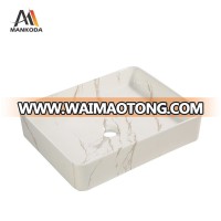 Rectangular Marble Art Basin Countertop Vessel Wash Basin For Bathroom